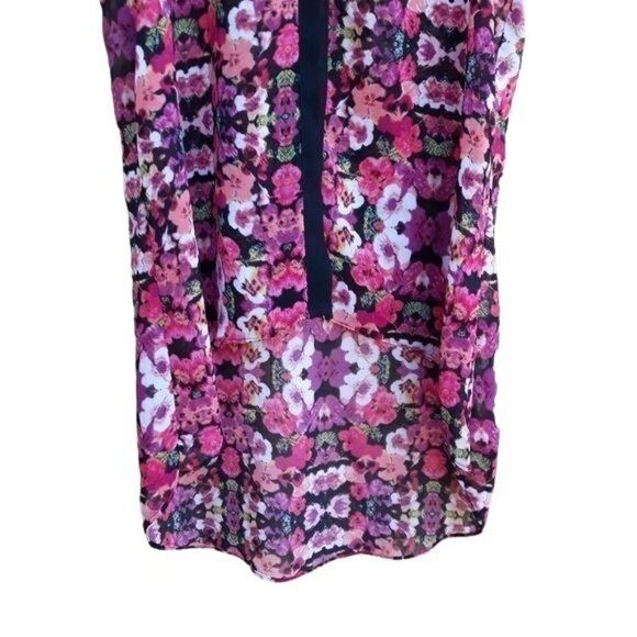 Nicole Tunic Top Sleeveless Button Down Blouse Pansy Floral Pink Black Sz XS - Picture 7 of 12